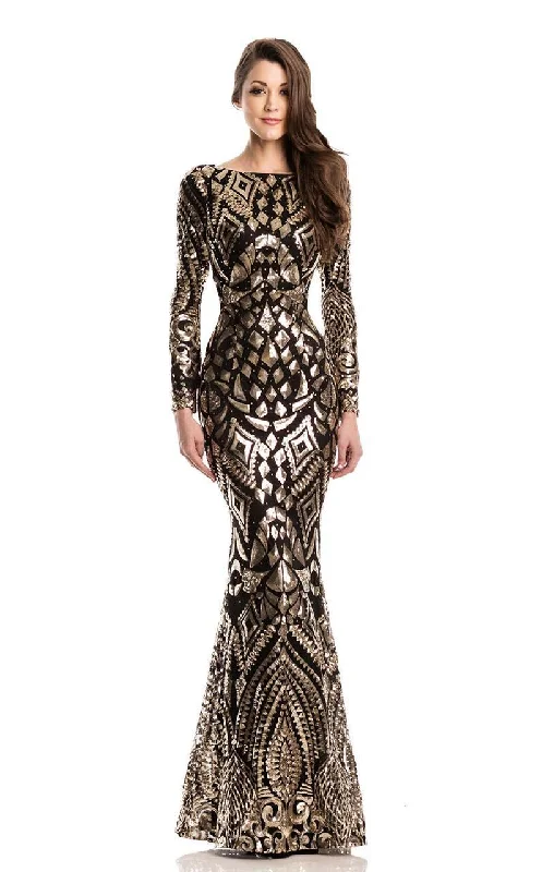 Hot Items Johnathan Kayne 7241 Long Sleeve Gold Embellished Evening Gown - 1 pc Black/Gold in Size 8 Available