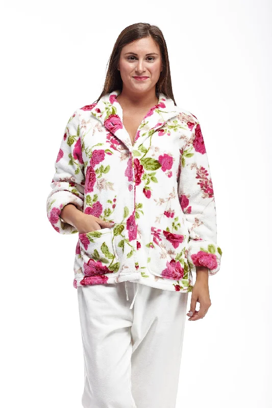 Flash Sale Now Floral Fleece Plus Size Bed Jacket