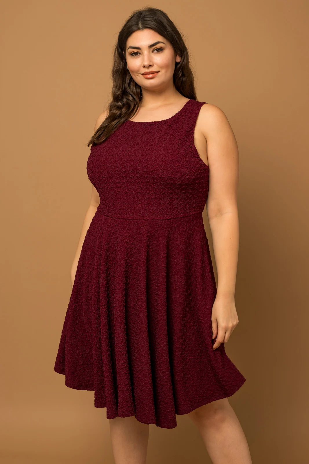 Refined Fashion Sale Plus Size Texture Sleeveless Scoop Neckline Mini Dress