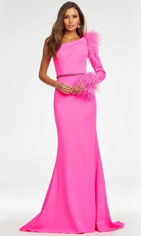 Swimwear Summer Blowout Ashley Lauren - Asymmetrical Neck Sheath Prom Gown 11131 - 1 pc Hot Pink In Size 4 Available