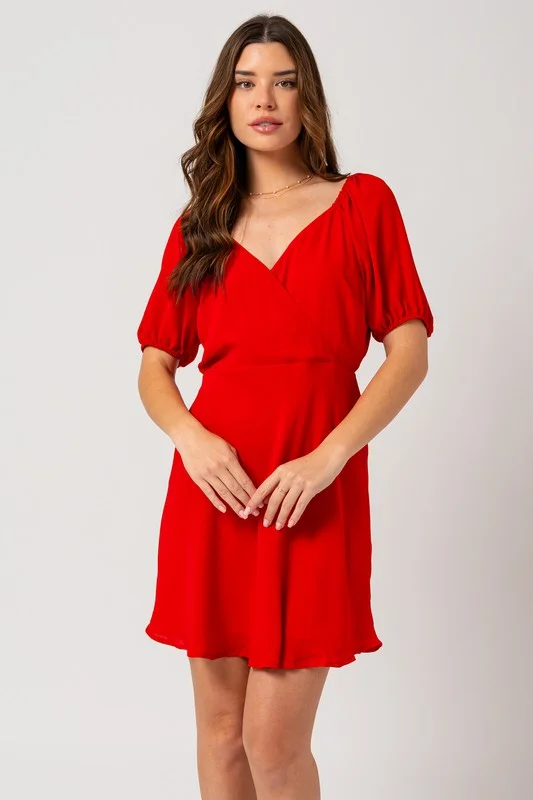 Contemporary Chic Promotions Short Puff Sleeve Wrap Mini Dress