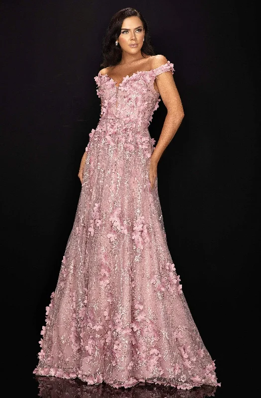 Avant-Garde Style Promotions Terani Couture - 2011M2143 Floral Appliqued Off-Shoulder A-Line Dress