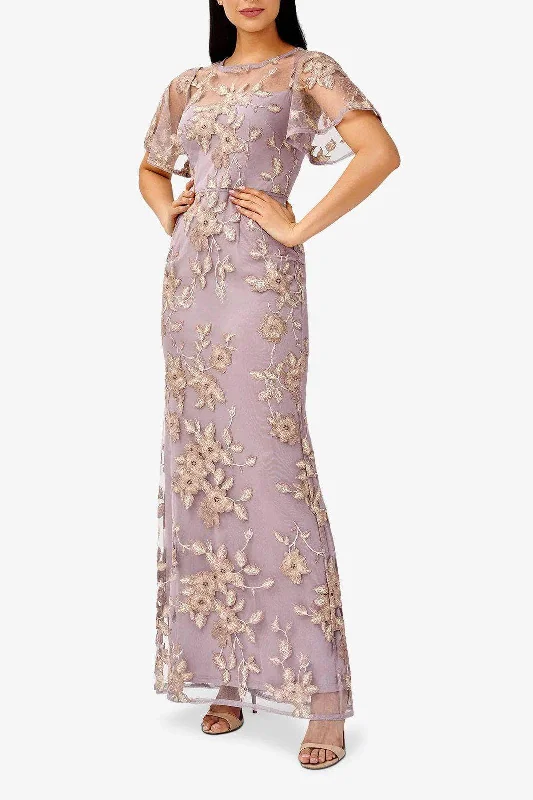 Top Brand Discounts Adrianna Papell AP1E209757 - Illusion Floral Embroidery Long Dress