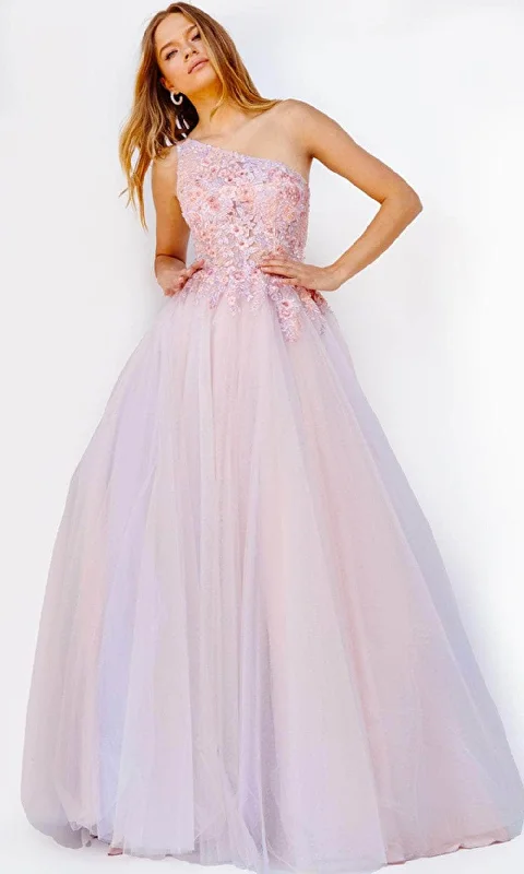 Low Price Special Jovani 24271 - Asymmetrical Floral Appliqued Ballgown