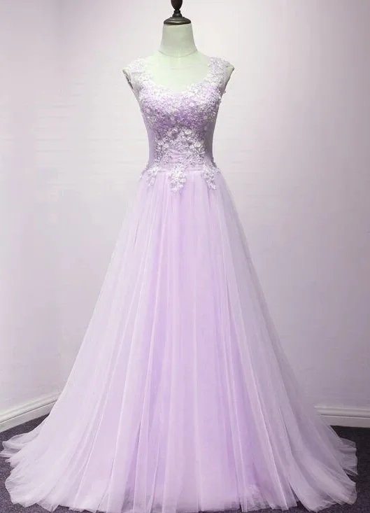 Seasonal Picks Lovely Tulle Round Neckline With Flowers, Long Wedding Party prom Dreses   cg11728