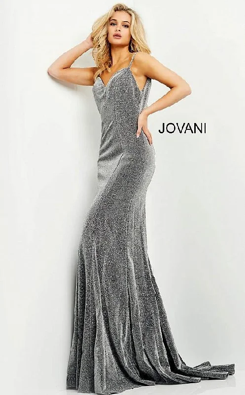 Relaxed Style Jovani 68125 Spaghetti Strap Glitter Long Prom Gown B