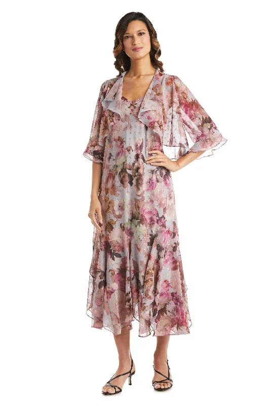 Chic And Trendy R&M Richards 7925P Long Petite Floral Chiffon Dress