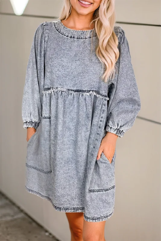 Hurry Before It'S Gone Beau Blue Light Wash High Waist Loose Fit Denim Mini Dress