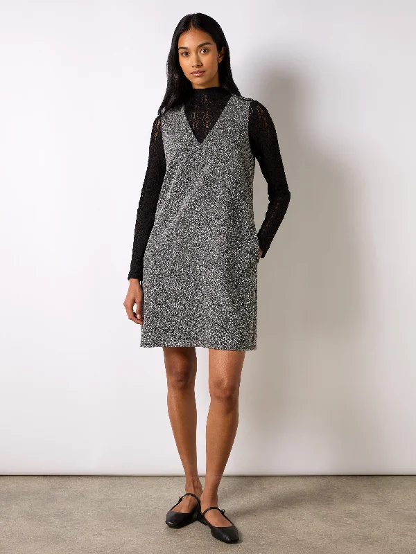 Feminine Style Promotions Petite Grey Textured V-Neck Mini Dress