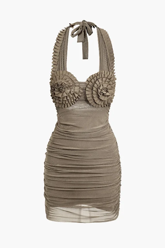 Fashion Forward, Function First Pleated Mesh Halter Mini Dress