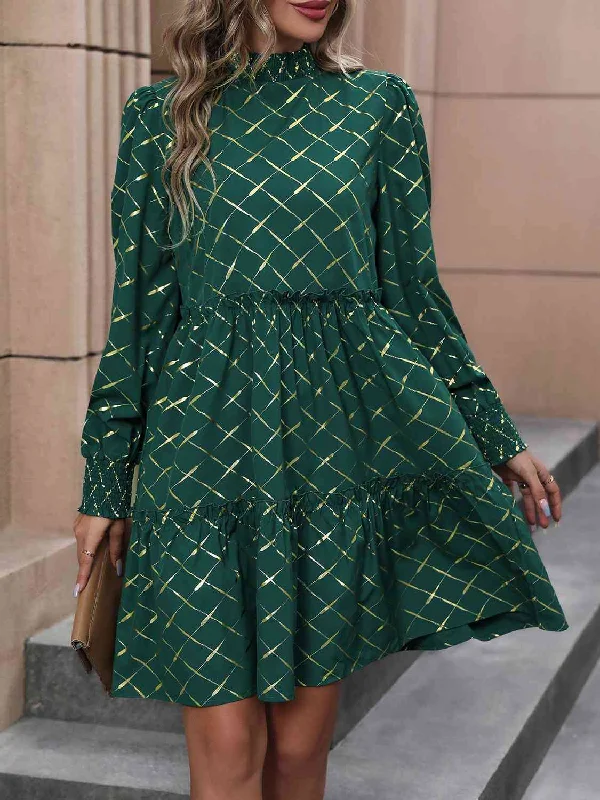 Massive Selection Sale Mock Neck Frill Trim Long Sleeve Mini Dress