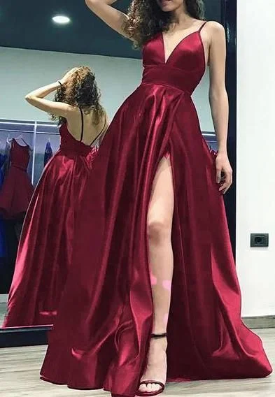 Exclusive Sale V-neck Long Prom Dresses With Slit Fashion Winter Formal Dress Popular Wedding Party Dress   cg17626