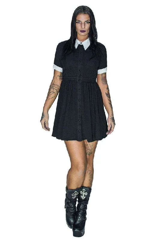 You'Ll Love Us Because Short Sleeve Wednesday Addams Black Mini Dress - Samara