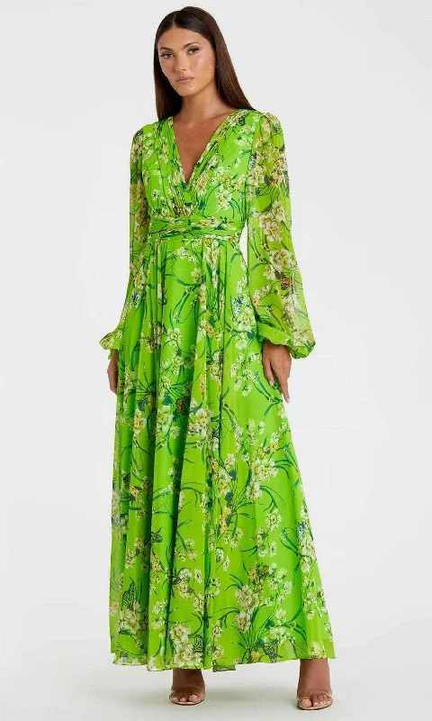 Hot Deals Ieena Duggal 56013 - Floral Printed Deep V-Neck Maxi Dress