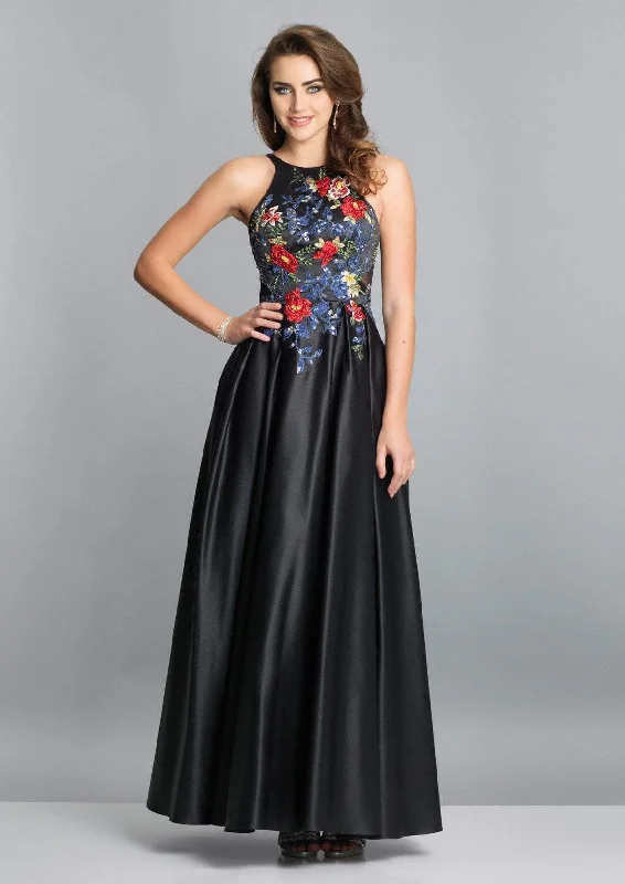 Vintage Style Deals Dave & Johnny - Floral Embroidered Jewel Bodice A-Line Gown A7616 - 1 pc Black In Size 12 Available