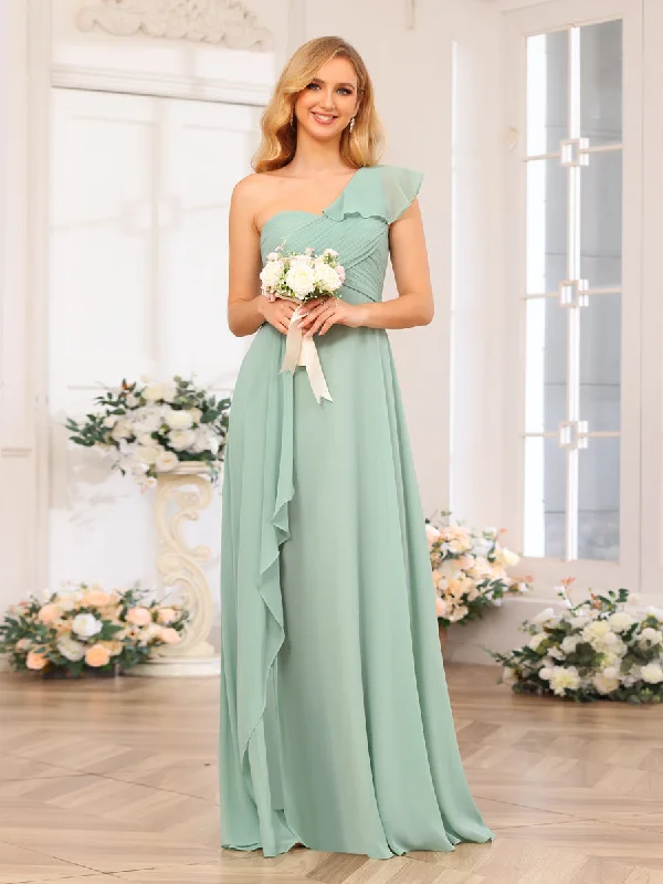 Gift Ideas A-Line/Princess One-Shoulder Long Wedding Party Dresses with Split Side