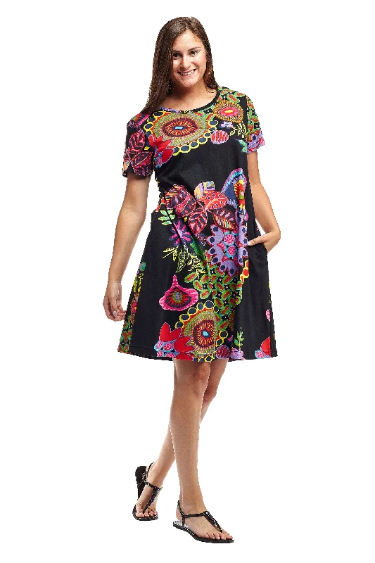 The Good Stuff La Cera Novelty Floral Print Short Sleeve Dress