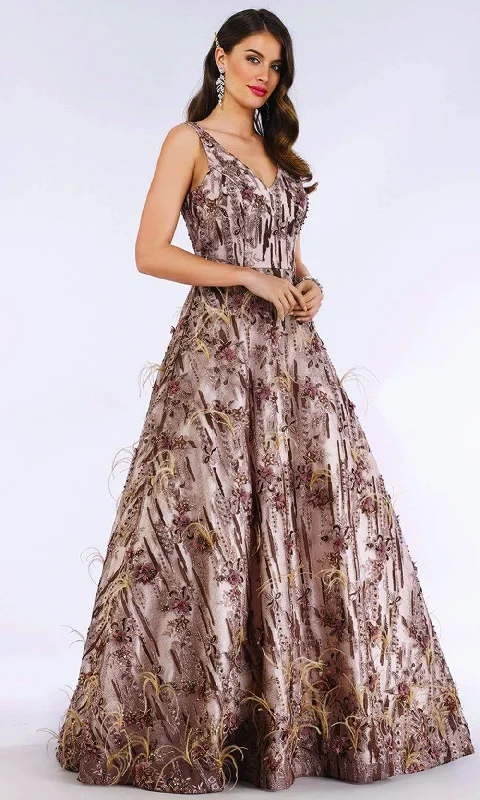 Casual Fashion Lara Dresses - 29630 Floral Accent Beaded Feather Adorned Evening Gown