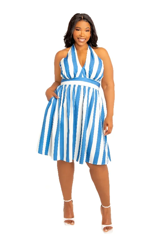 Spring Offer Stripe Halter Neck Mini Dress