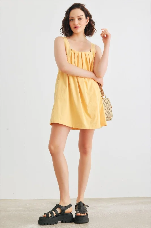 Limited Stock, Big Sale Dusty Yellow Cotton Sleeveless Mini Dress /1-2-2-1