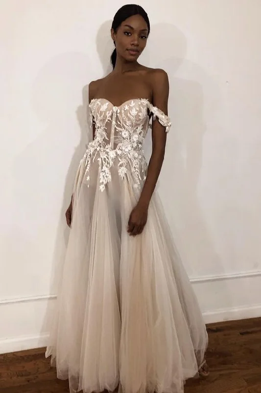 Swimwear Summer Blowout See-Through Off Shoulder Ivory Long Wedding prom Dress with Appliques   cg13557