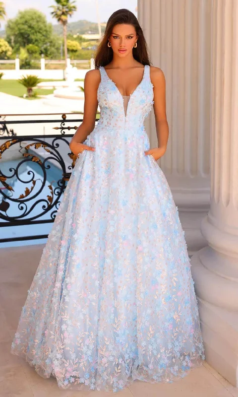 Cozy Chic Promotions Clarisse 810723 - V-Neck Floral Appliqued Prom Gown