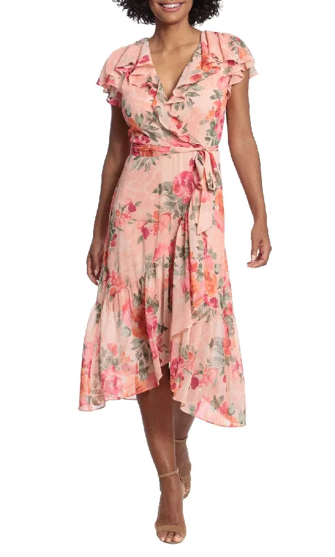 Huge Discounts This Week London Times T6126M - Floral Short Sleeve Knee-Length Dress