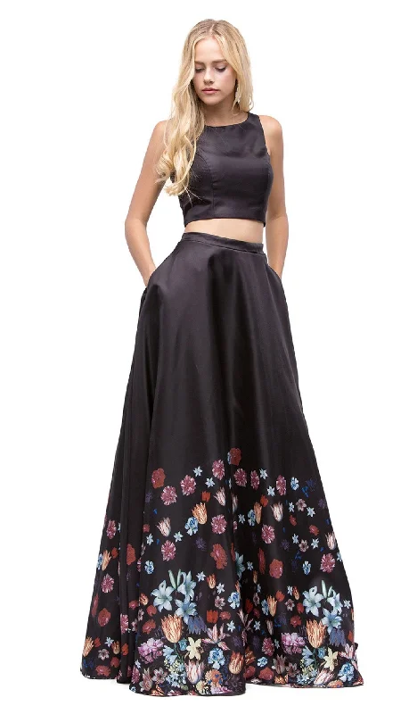 Luxury Fashion Dancing Queen - 9885 Two-Piece Bateau Floral A-line Prom Dress