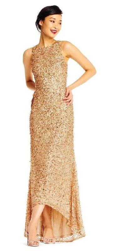 Must Haves Adrianna Papell - High Low Sequin Beaded Sleeveless Gown AP1E201754 - 1 pc Champagne Gold In Size 16 Available