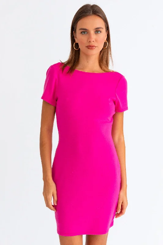 Classic Modern Offers Hot Pink Short Sleeve Low Back Mini Dress