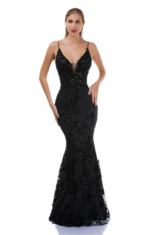 Clearance Sale, All Cheap Nina Canacci 2240 Size 14 Black Lace Prom Dress Fitted Evening Pageant Gown Floral Lace