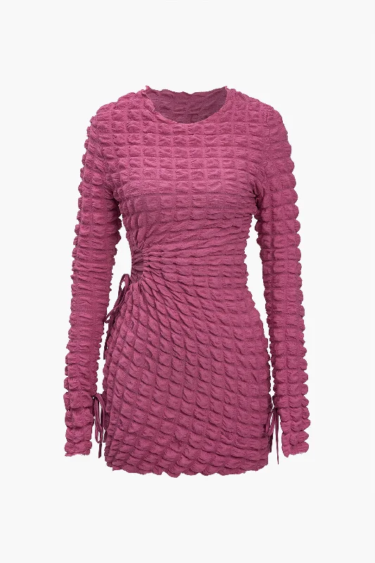 Style Redefined Puff Texture Long Sleeve Mini Dress