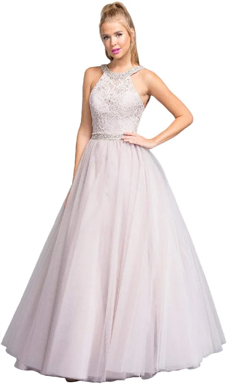 Holiday Glam Aspeed Design - Jeweled Lace Halter Prom Ballgown