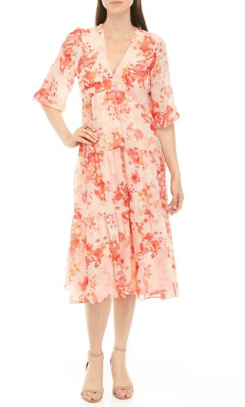 Chic And Trendy Maison Tara 58514MA - Floral A-line Flowy Dress