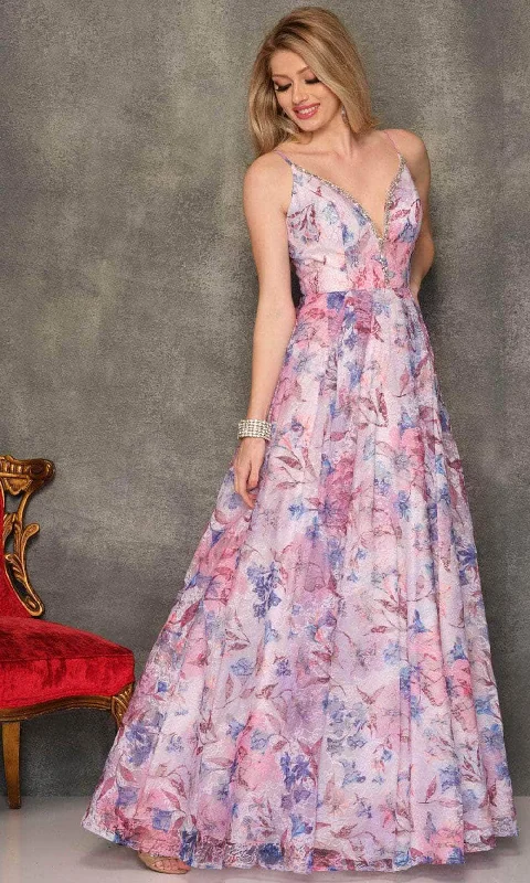 Fashion Deal Dave & Johnny 10776 - Floral Print A-Line Prom Dress