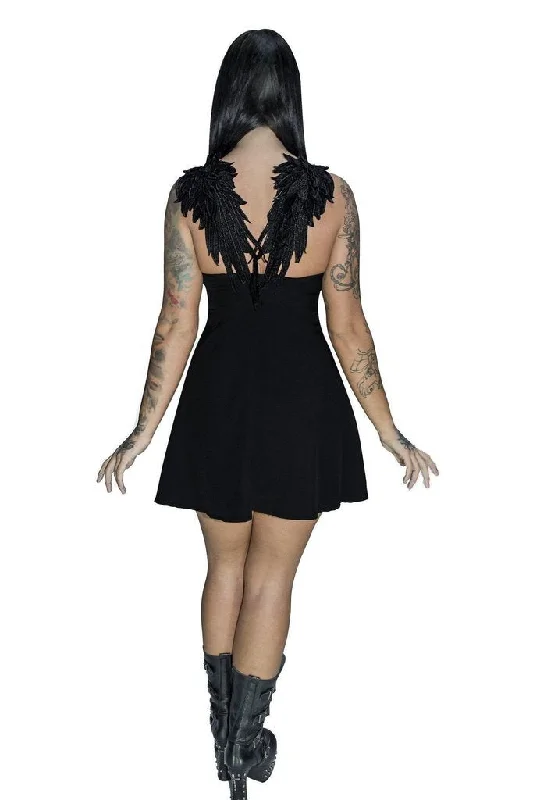 Flash Sale Starts Black Wings Raw Silk Mini Dress - Angelique