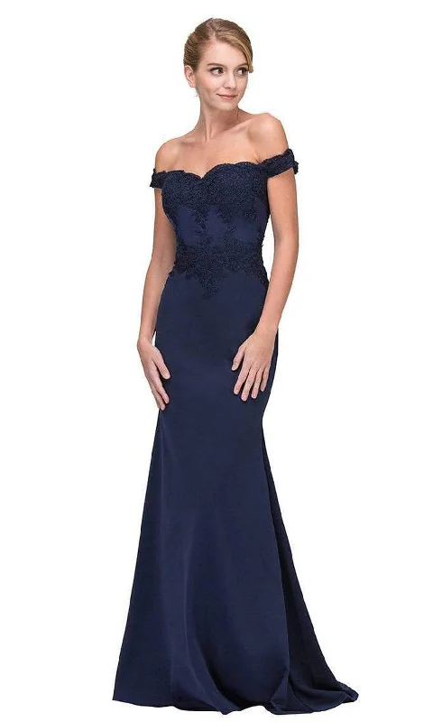 New Styles Just In Eureka Fashion - 7100 Off Shoulder Lace Appliqued Jersey Mermaid Gown