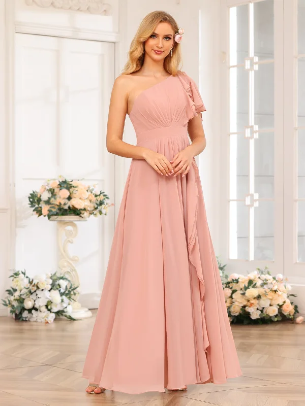 Flash Sale Now A-Line/Princess One-Shoulder Long Wedding Party Dresses with Split Side