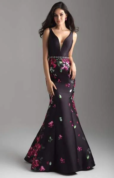 Affordable Luxury Fashion Madison James - Plunging Ladder Back Floral Mermaid Gown 18-601