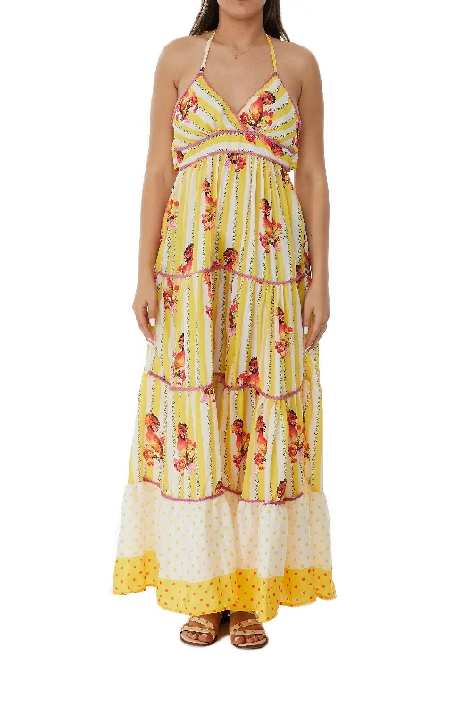 On-Trend Fashion Offers 406 Floral Yellow Long Dress