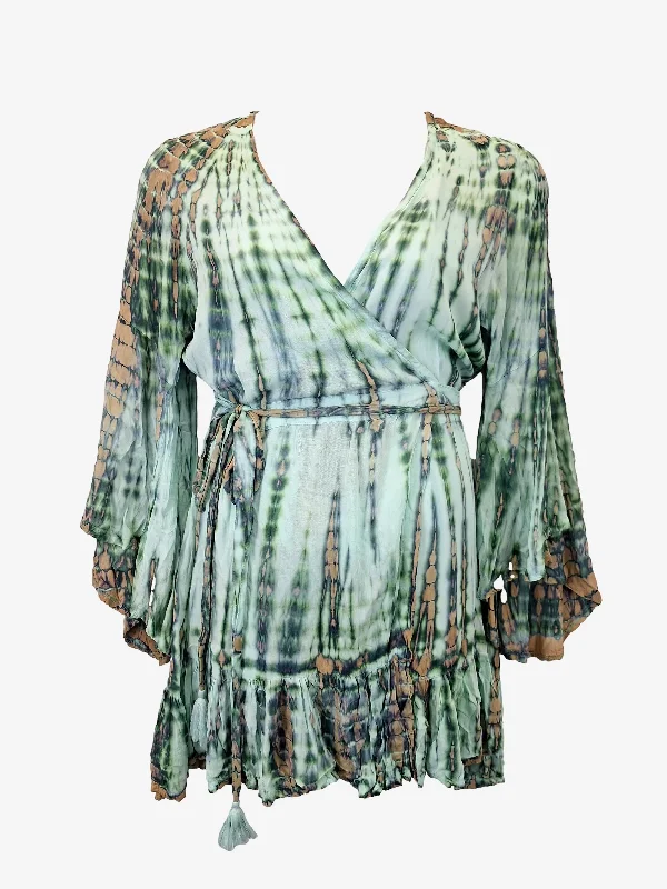 Special Offer For You Viola Trumpet Tie Dye Wrap Mini Dress Size M