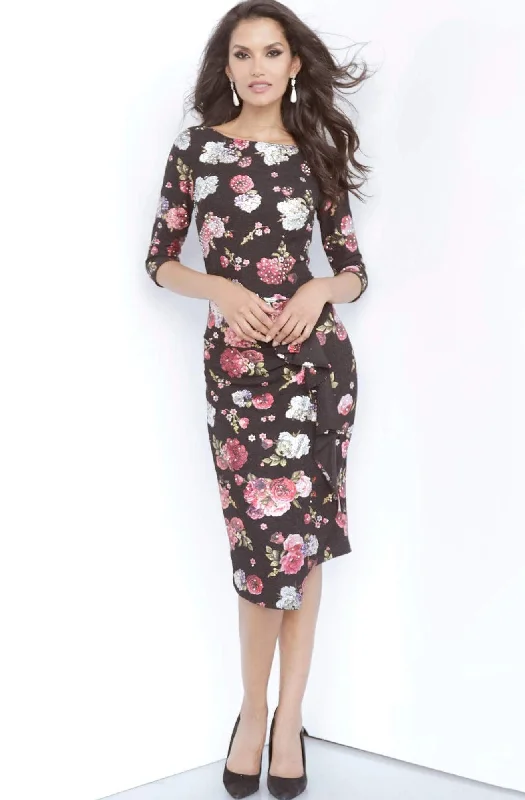 Limited Time Deal Jovani - 2915 Floral Print Bateau Fitted Dress