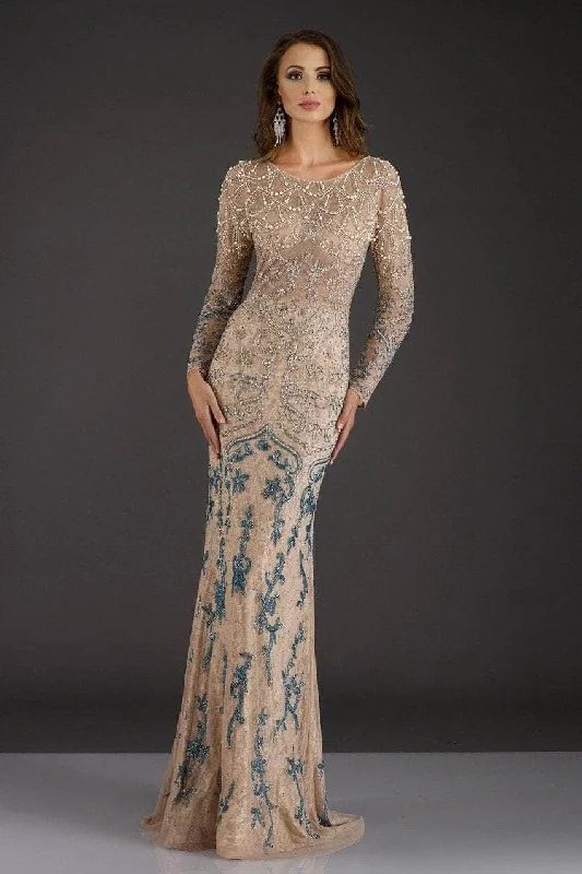 Budget Friendly Feriani Couture - Long Sleeve Beaded Evening Gown 18007 - 1 pc Blush In Size 20 Available