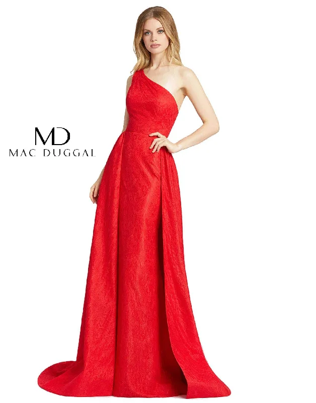 Laid-Back Fashion Offers Mac Duggal 12363 Long Formal One Shoulder Lace Gown