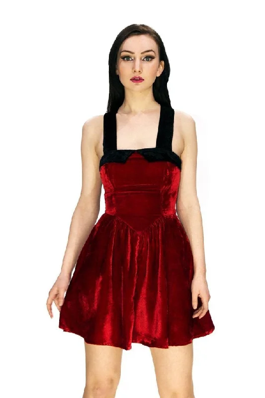 Limited Time Offer Deep Red Halterneck Velvet Mini Dress - Rosalie