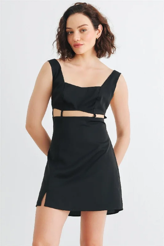 Hot Brand Discounts Black Sleeveless Cut-Out Detail Square Neck Back Criss-Cross Mini Dress /1-2-2-1