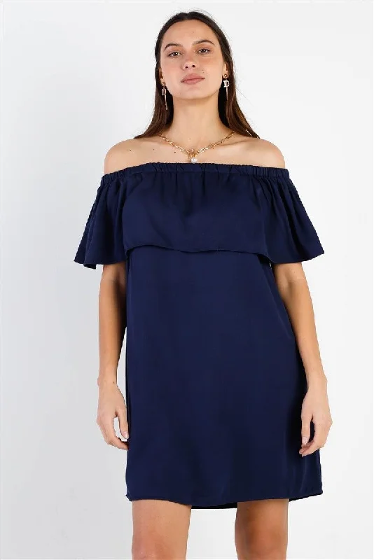 Fashion Forward Off-The-Shoulder Neckline Ruffle Overlay Mini Dress