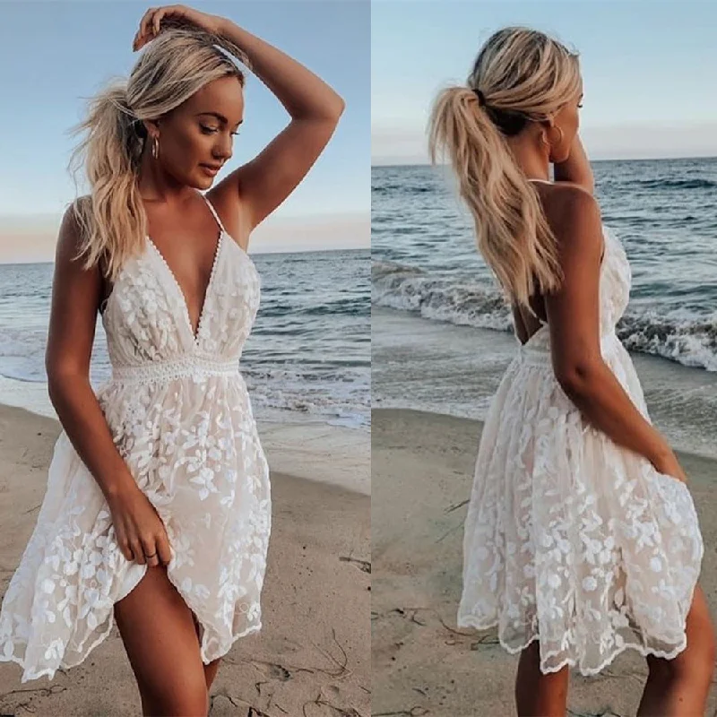 Seasonal Sale TastyHottie - White solid Backless   Lace Mini dress