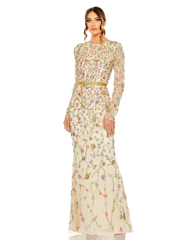 Street Style Discounts Mac Duggal 6016 Long Sleeve Formal Floral Dress