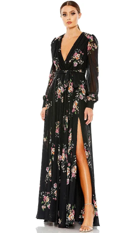 Trendy Pulse Ieena Duggal 55661 - V-Neck Tie Belt Floral Evening Gown